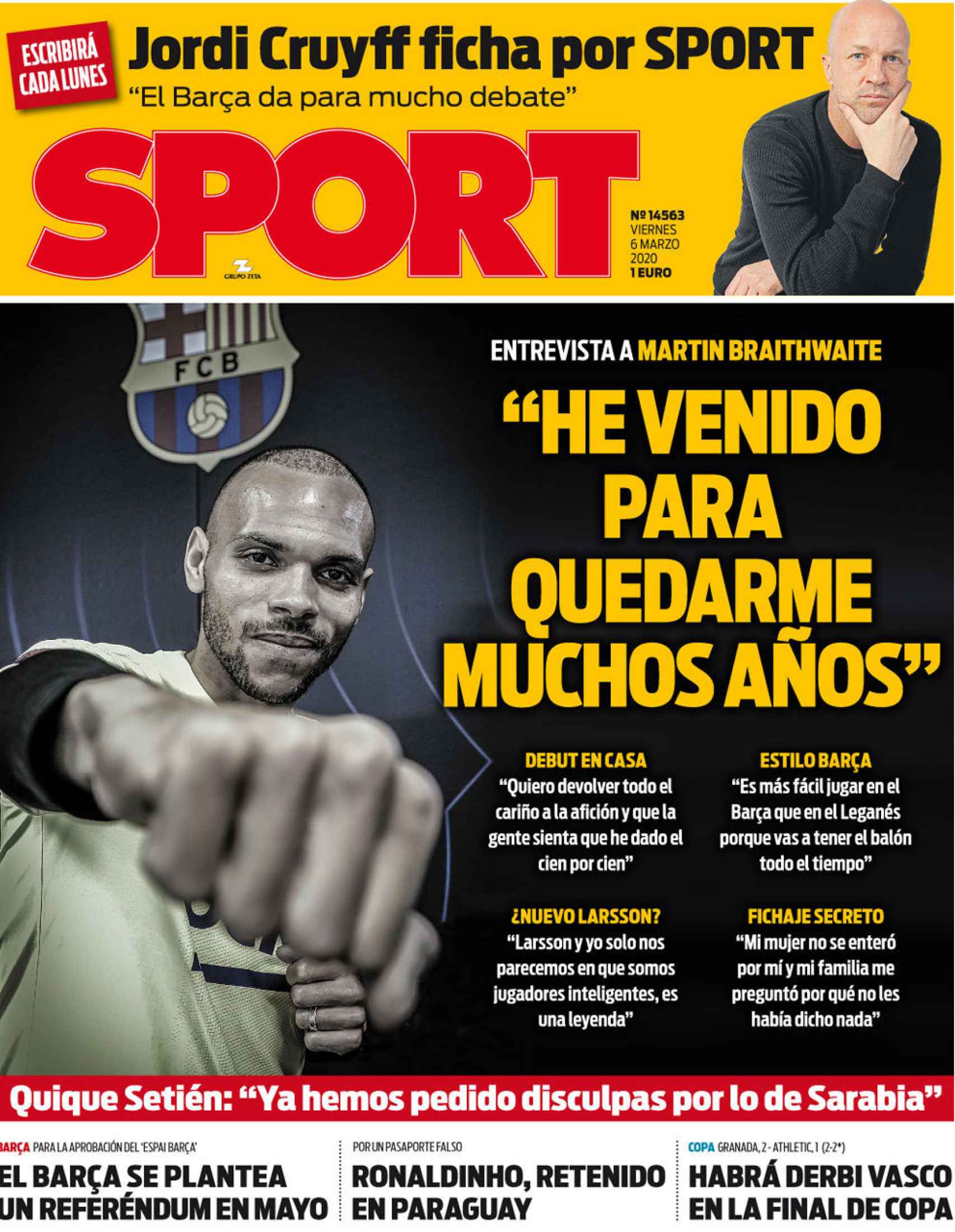La portada del diario Sport (06/03/2020)