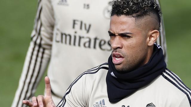 Mariano Díaz, en un entrenamiento del Real Madrid