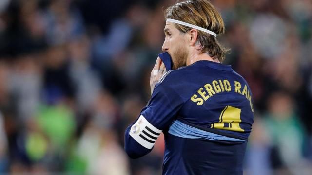 Sergio Ramos, durante un partido del Real Madrid con la equipación azul