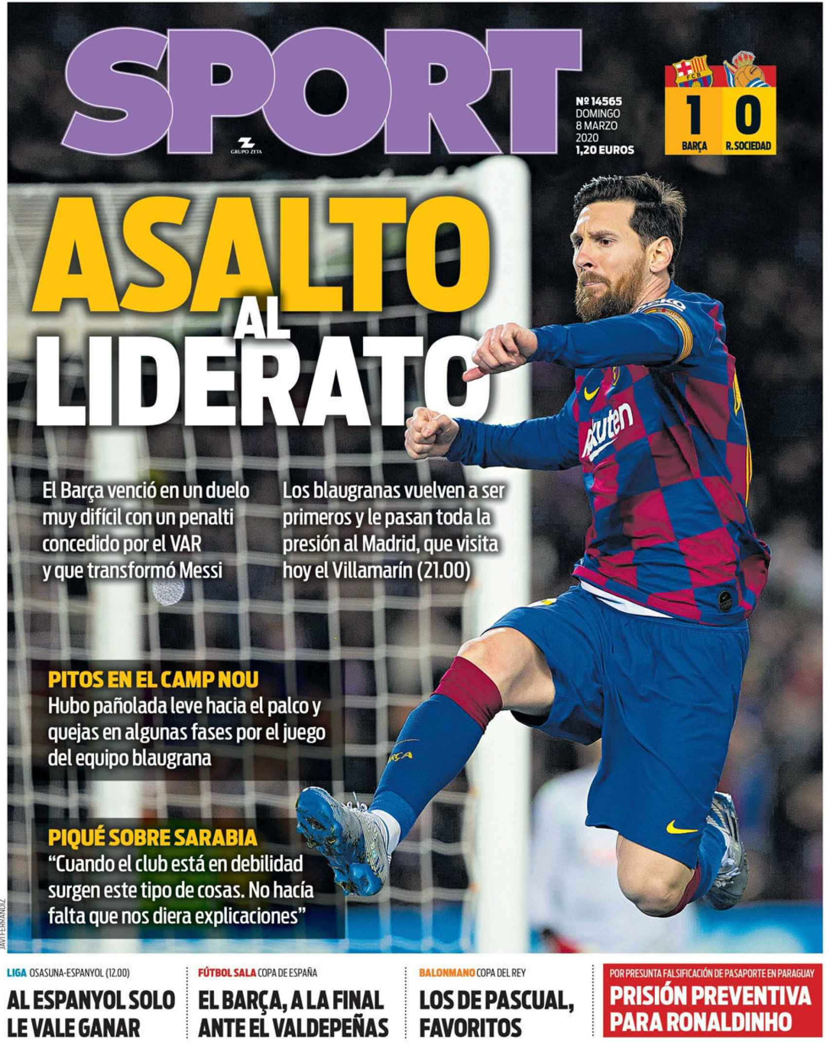 La portada del diario Sport (8/03/2020)