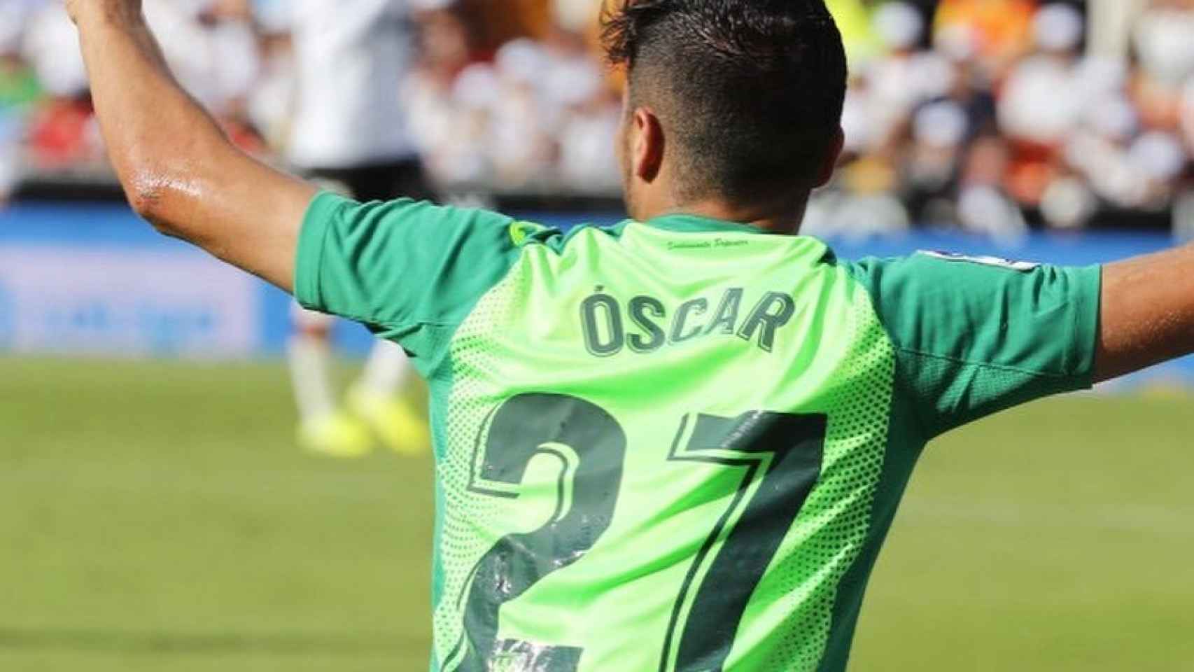Óscar Rodríguez, celebrando un gol esta temporada