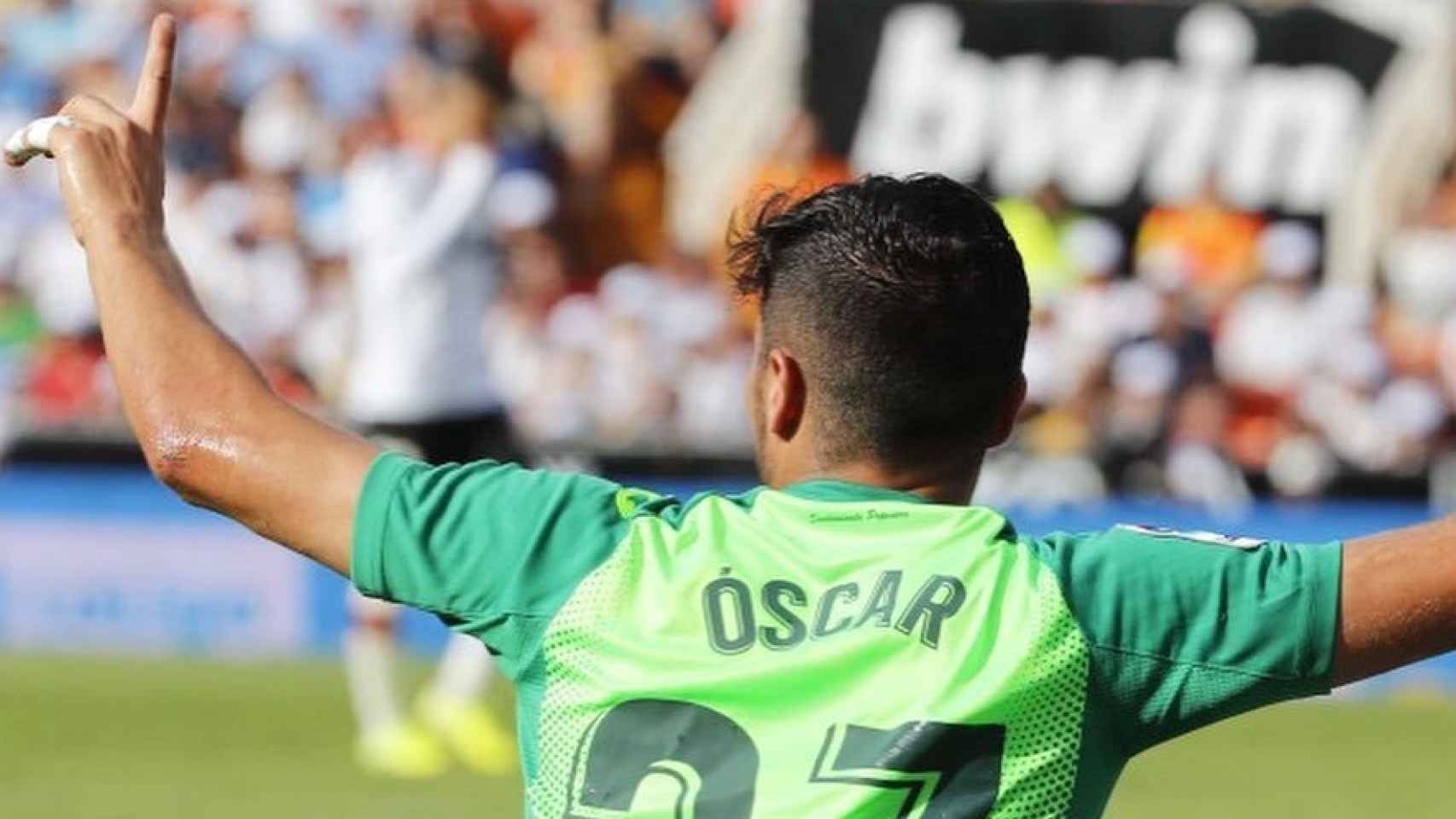 Óscar Rodríguez, celebrando un gol esta temporada