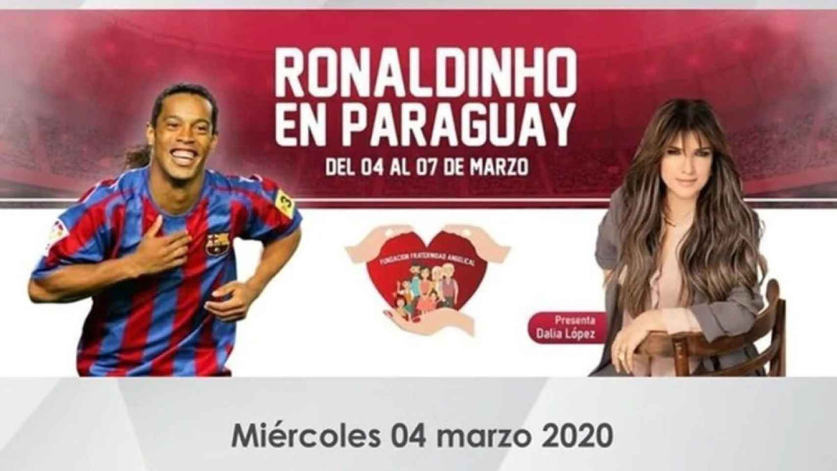 Cartel publicitario de la visita de Ronaldinho a Paraguay