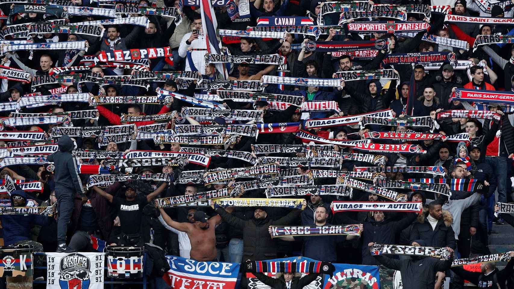 La afición del PSG durante un partido de la Ligue 1