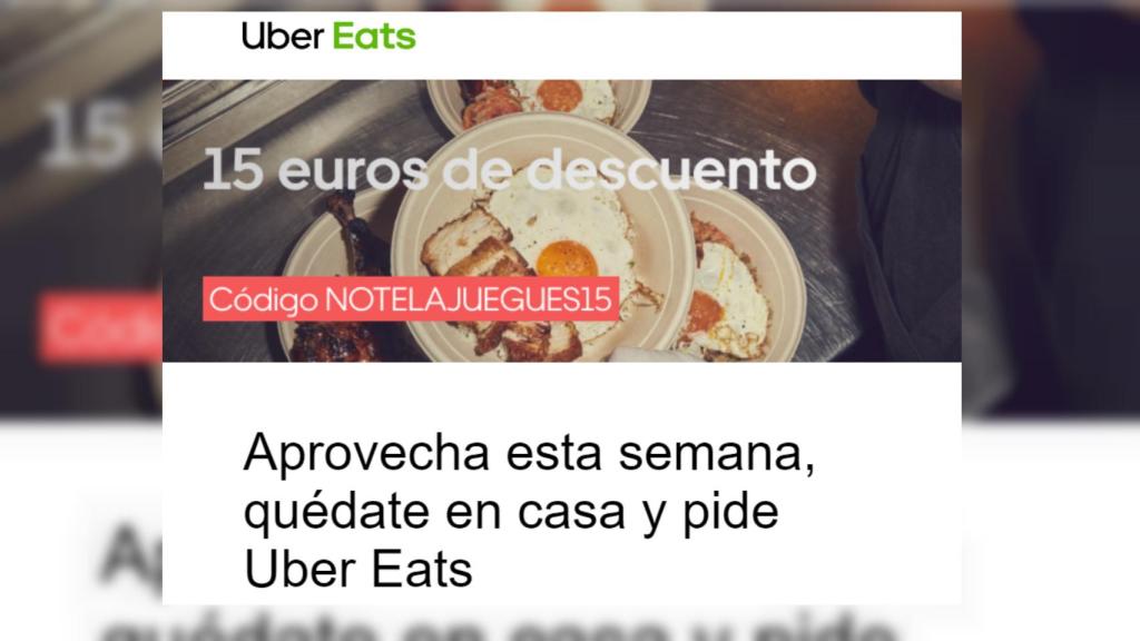 Imagen del e-mail promocional de Ubereats.
