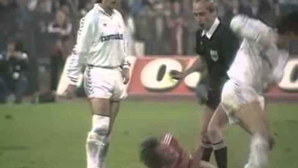 Pisotón de Juanito a Matthaus en la Copa de Europa d1986/1987
