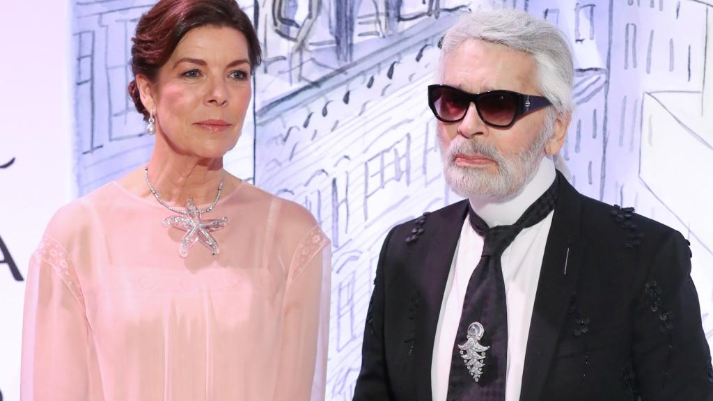 Carolina de Mónaco junto a Karl Lagerfeld en el Baile de la Rosa en 2018.