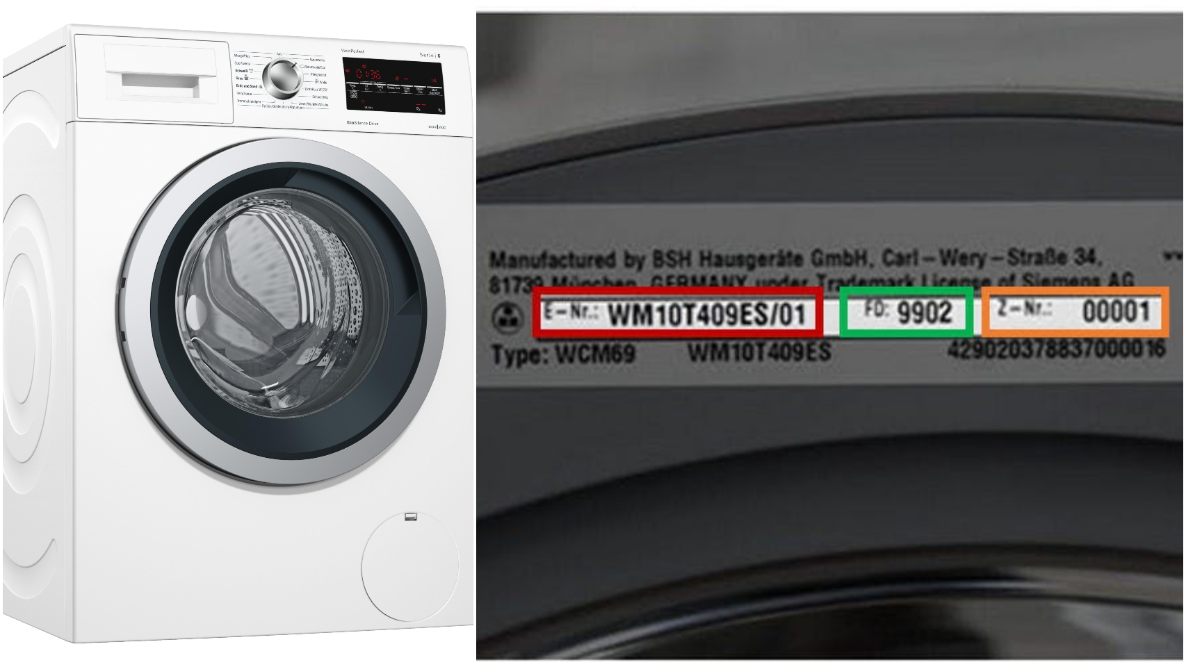 El modelo de lavadora defectuoso, junto a su número de lote.
