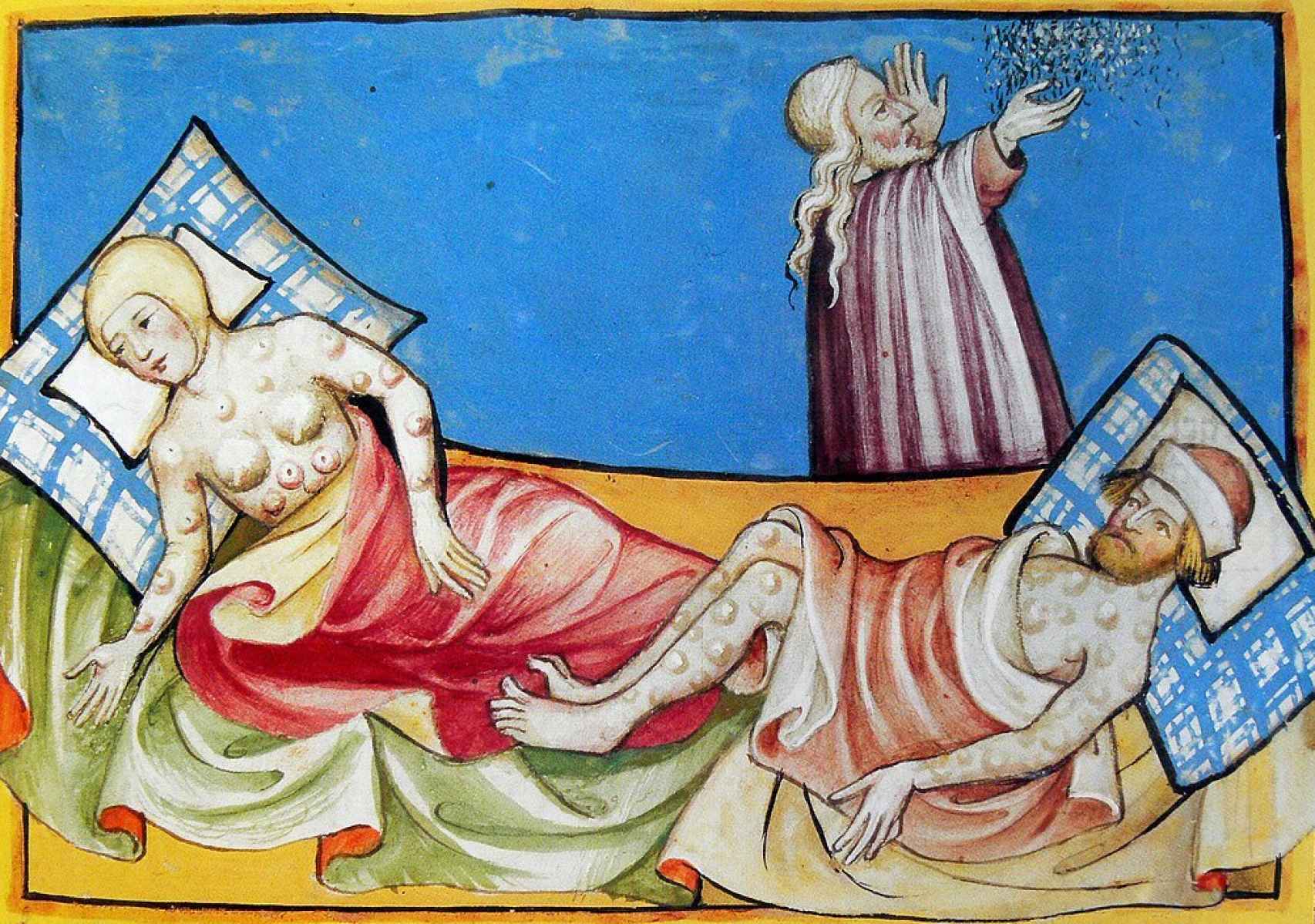 Ilustración de la peste negra en la Biblia de Toggenburg.