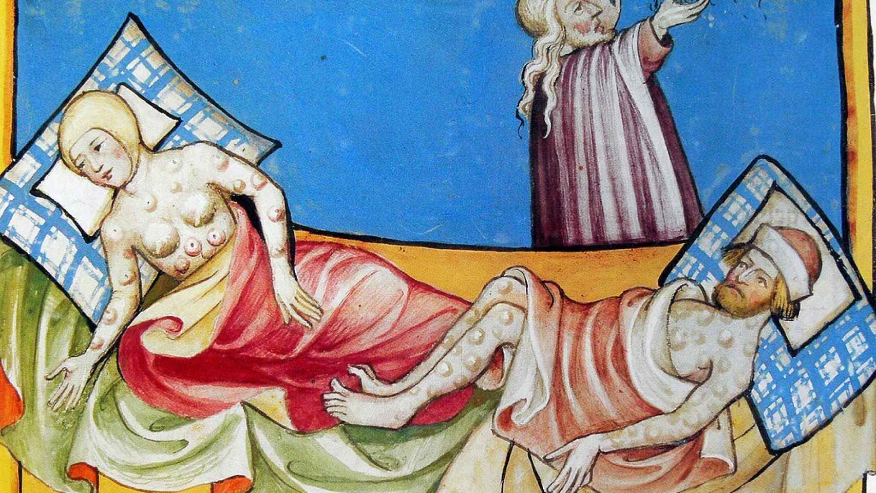 Ilustración de la peste negra en la Biblia de Toggenburg.