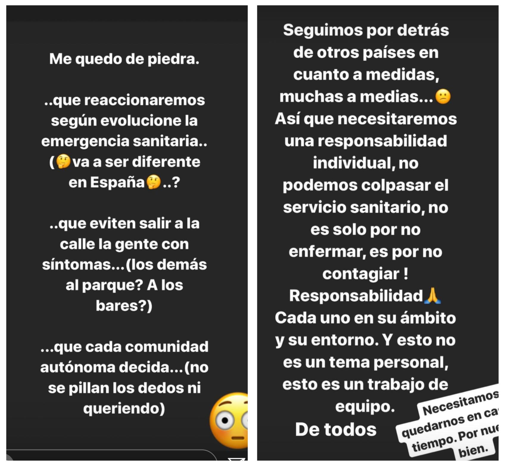 Alonso se dirige al Gobierno en Instagram por el coronavirus