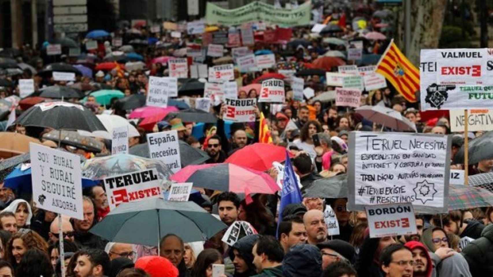 Manifestantes de la España Vaciada el 31 de marzo en Madrid.