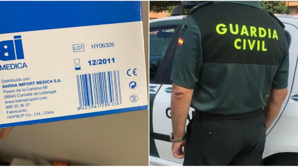 Una caja de mascarillas caducada en 2011 distribuida a algunos agentes.