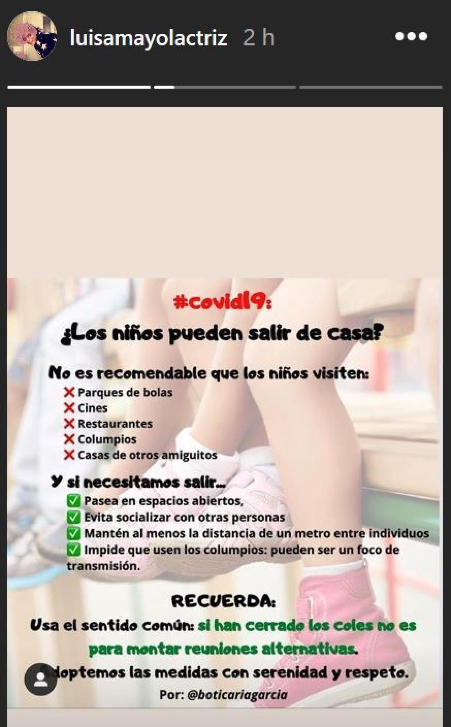 Captura del Story de Luisa Mayol.