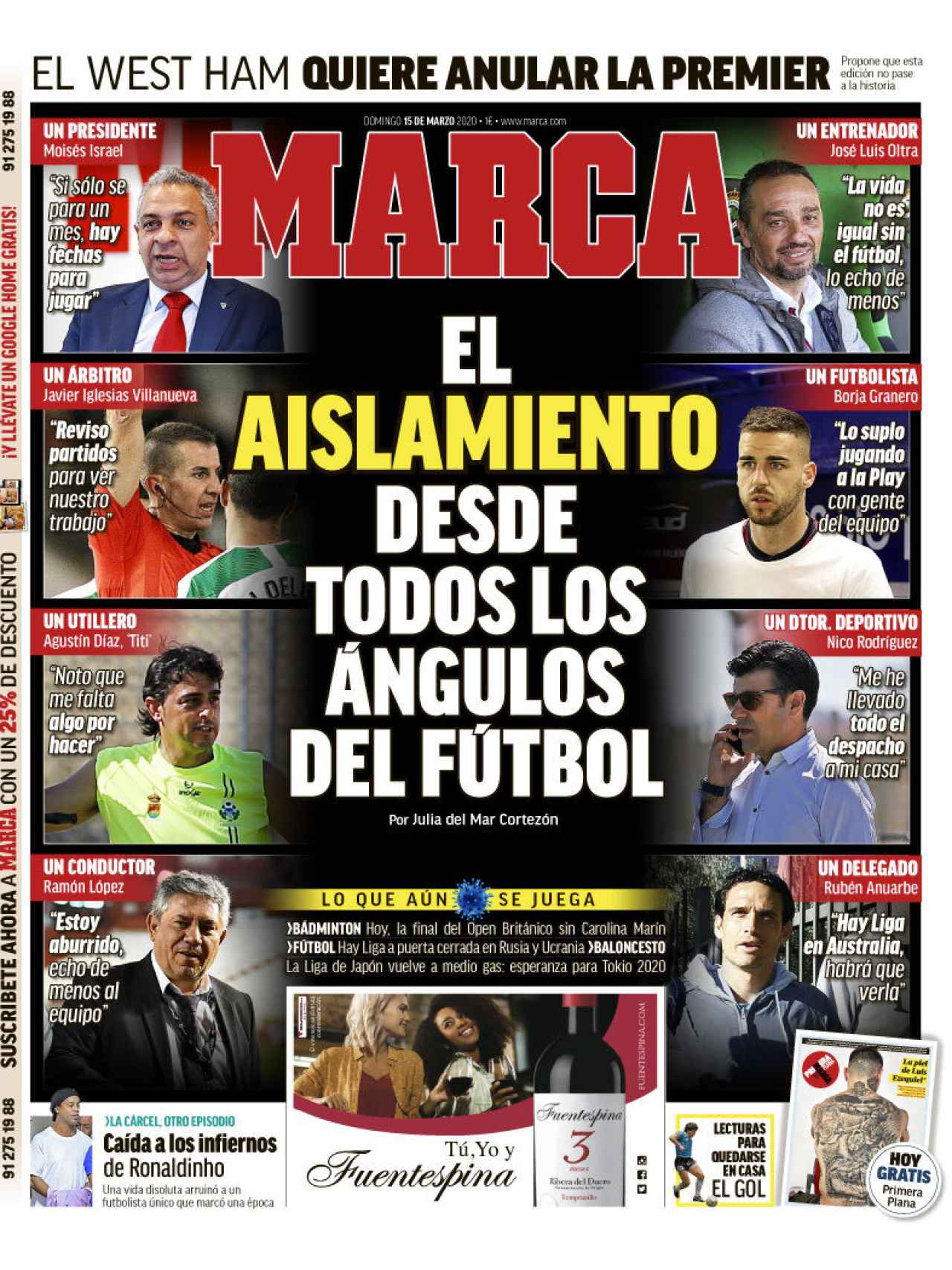 La portada del diario MARCA (15/03/2020)