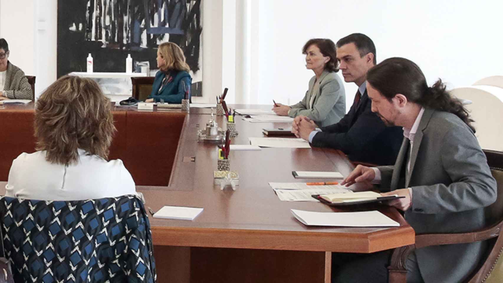 El vicepresidente segundo, Pablo Iglesias, en el Consejo de Ministros extraordinario.