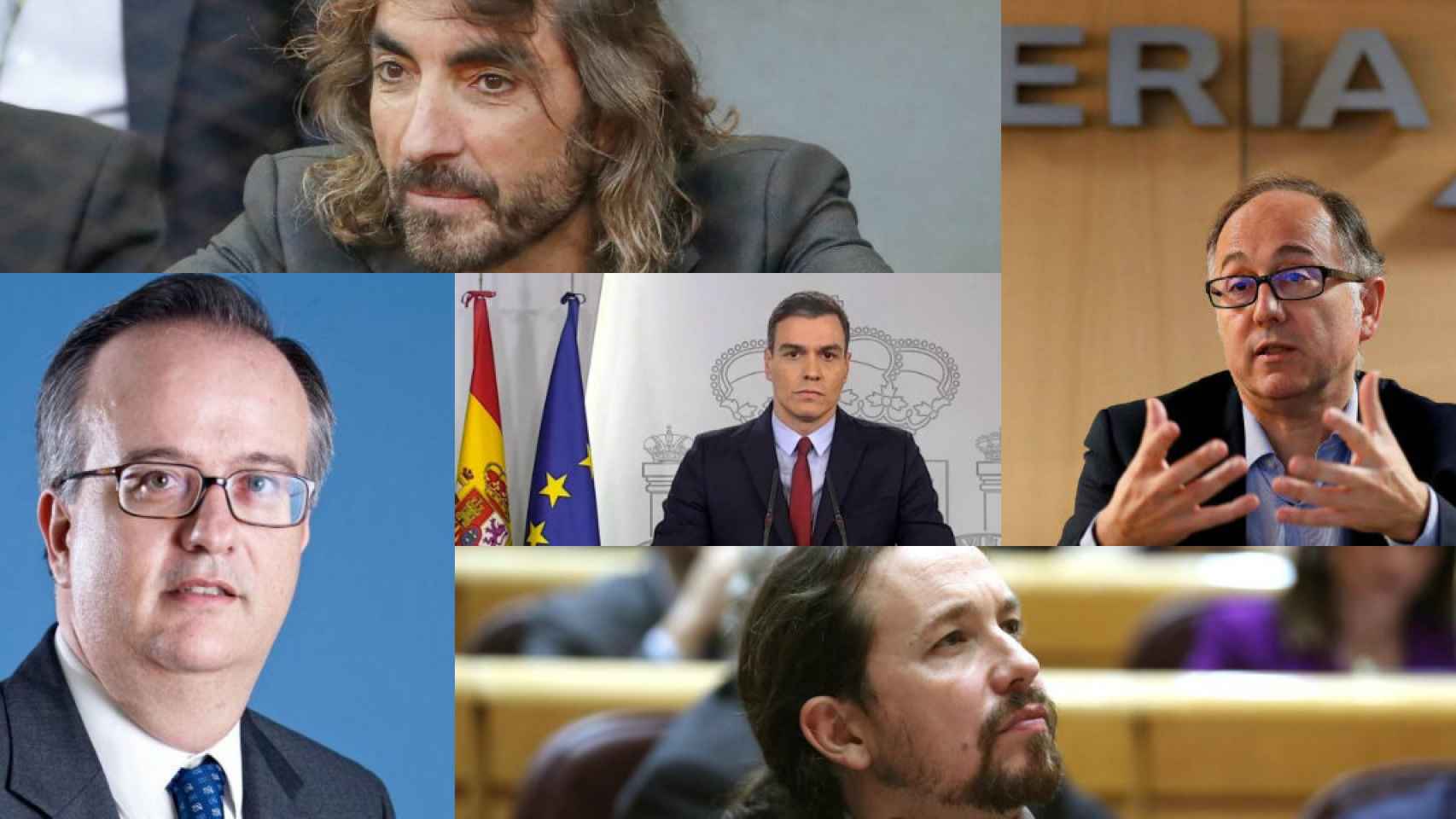 Javier Hidalgo, Luis Gallego, Simón Pedro Barceló, Pedro Sánchez y Pablo Iglesias.