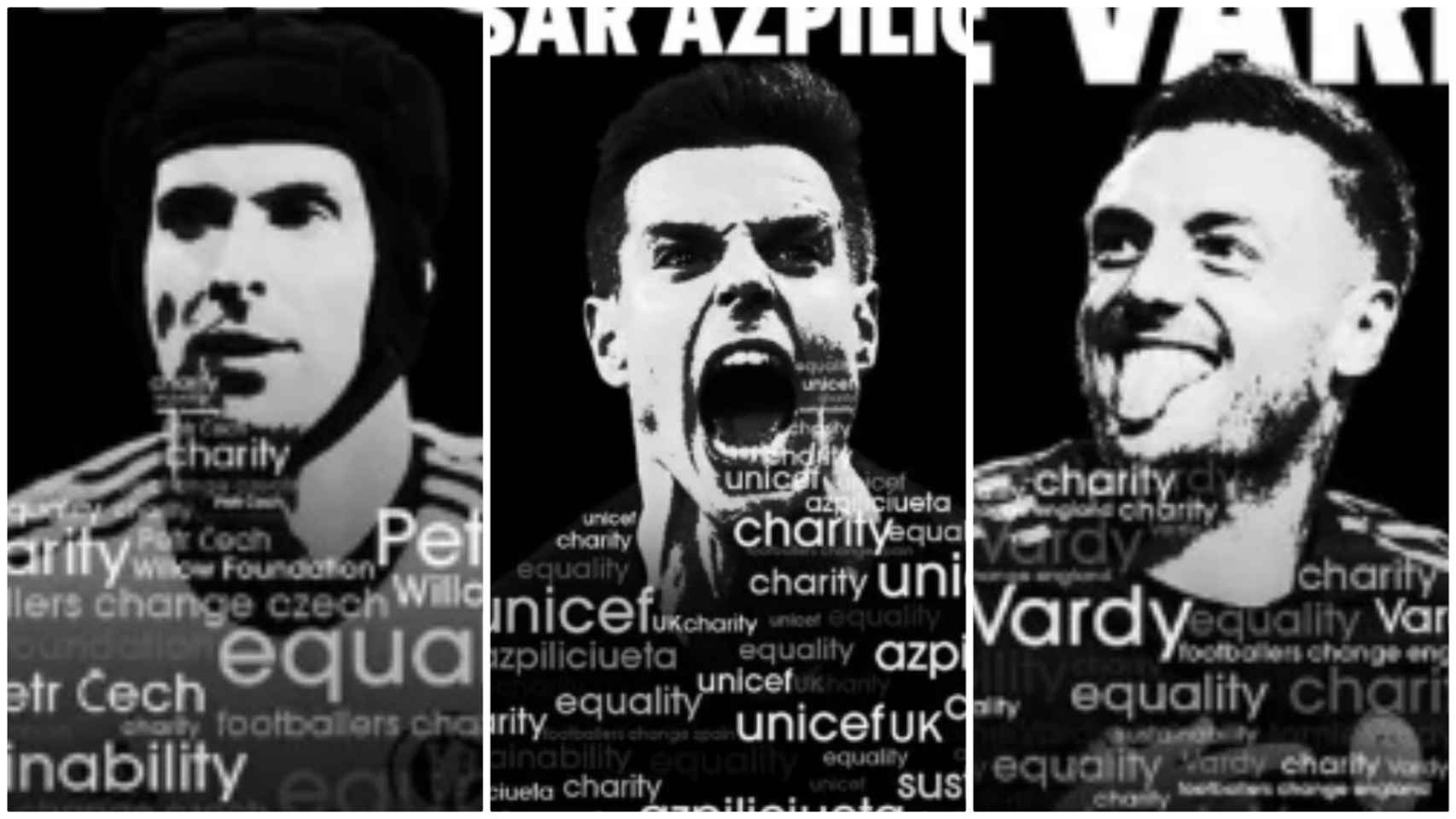 Los carteles de Petr Cech, César Azpilicueta y Jamie Vardy en Footballers4change