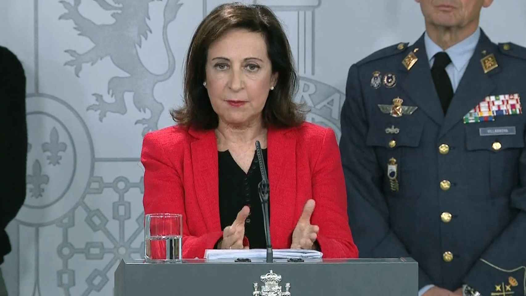 Margarita Robles en la comparecencia con el resto de ministros en Moncloa.