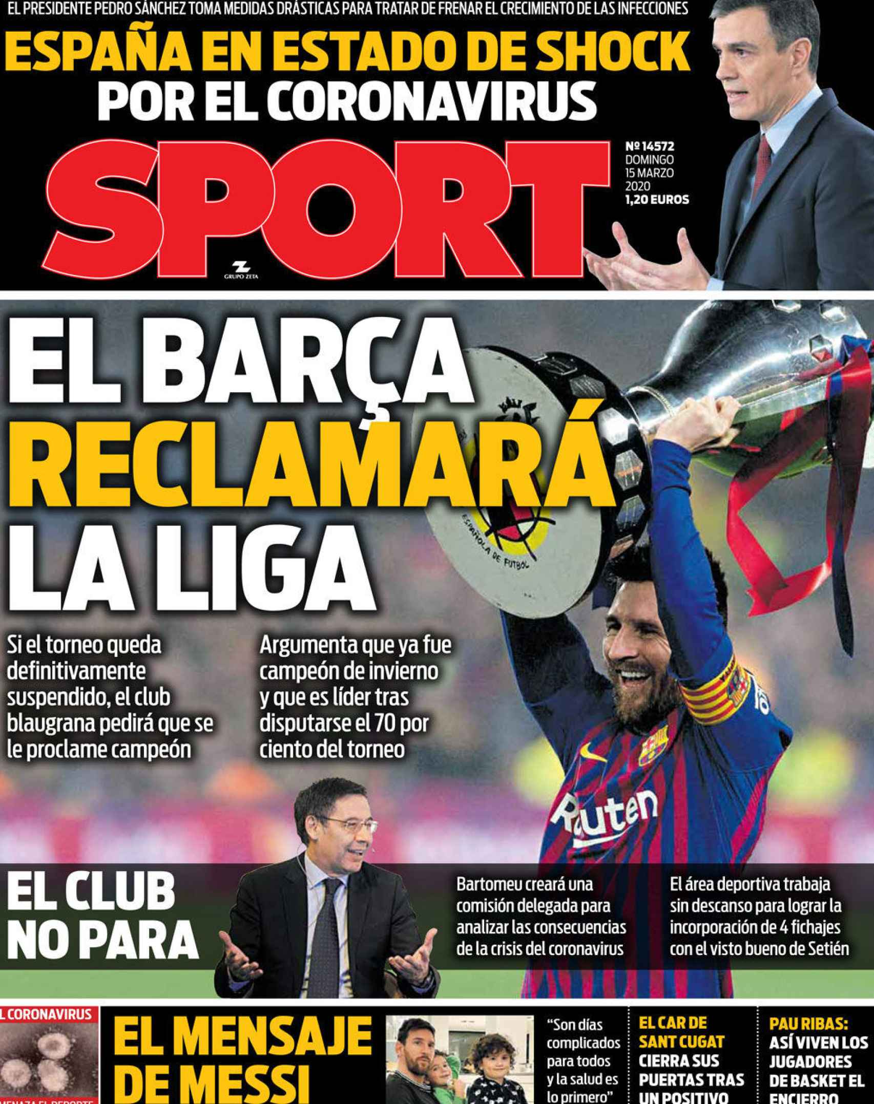 La portada del diario Sport (15/03/2020)