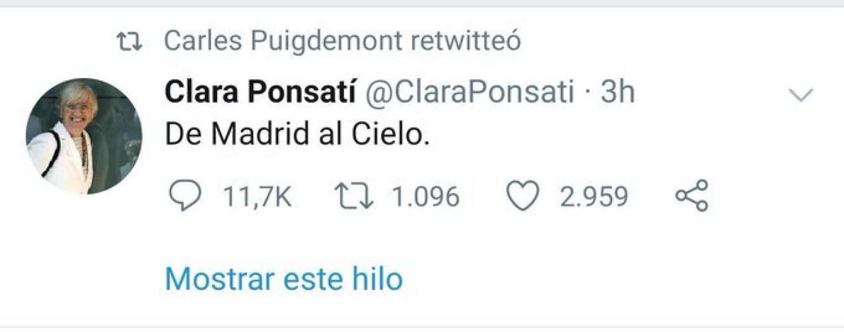 Tuite de Clara Ponsatí.