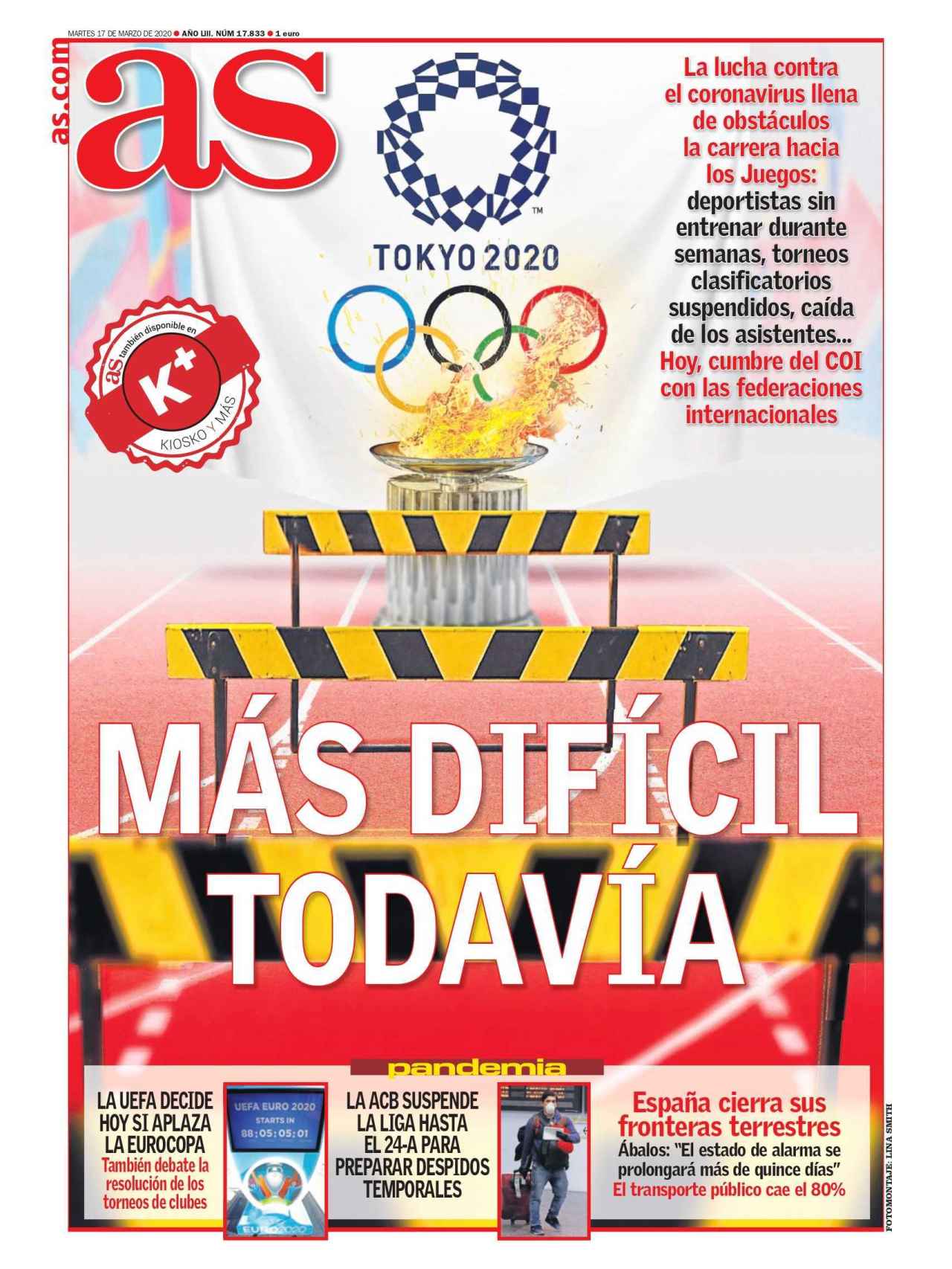 La portada del diario AS (17/03/2020)