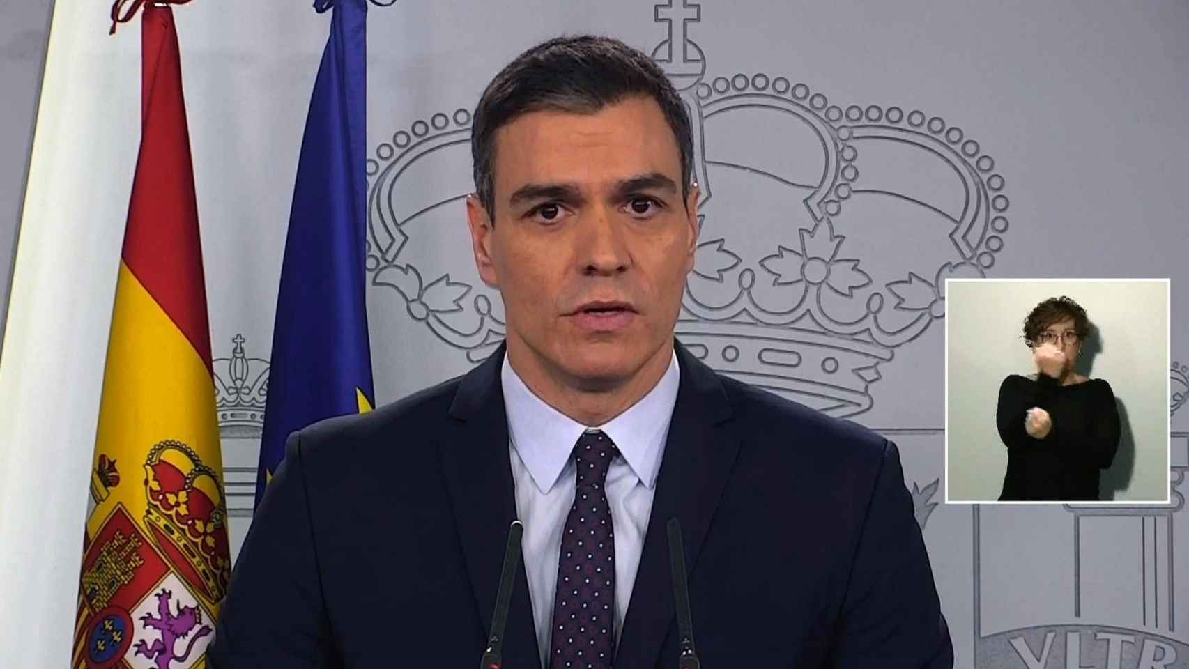 El presidente del Gobierno, Pedro Sánchez, en su comparecencia ante la prensa.