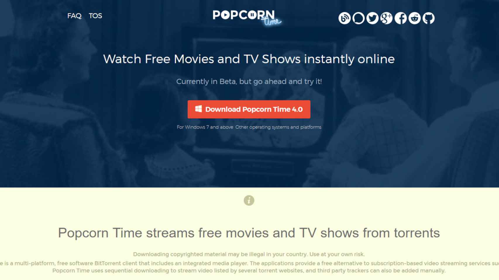 Página oficial de la nueva versión de Popcorn Time