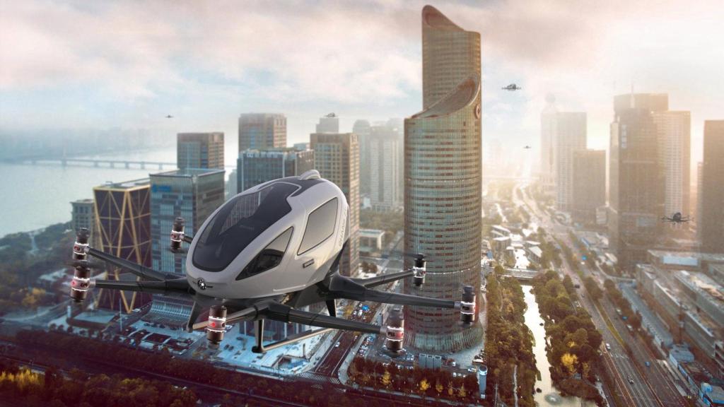 Imagen renderizada del taxi volador eHang 216