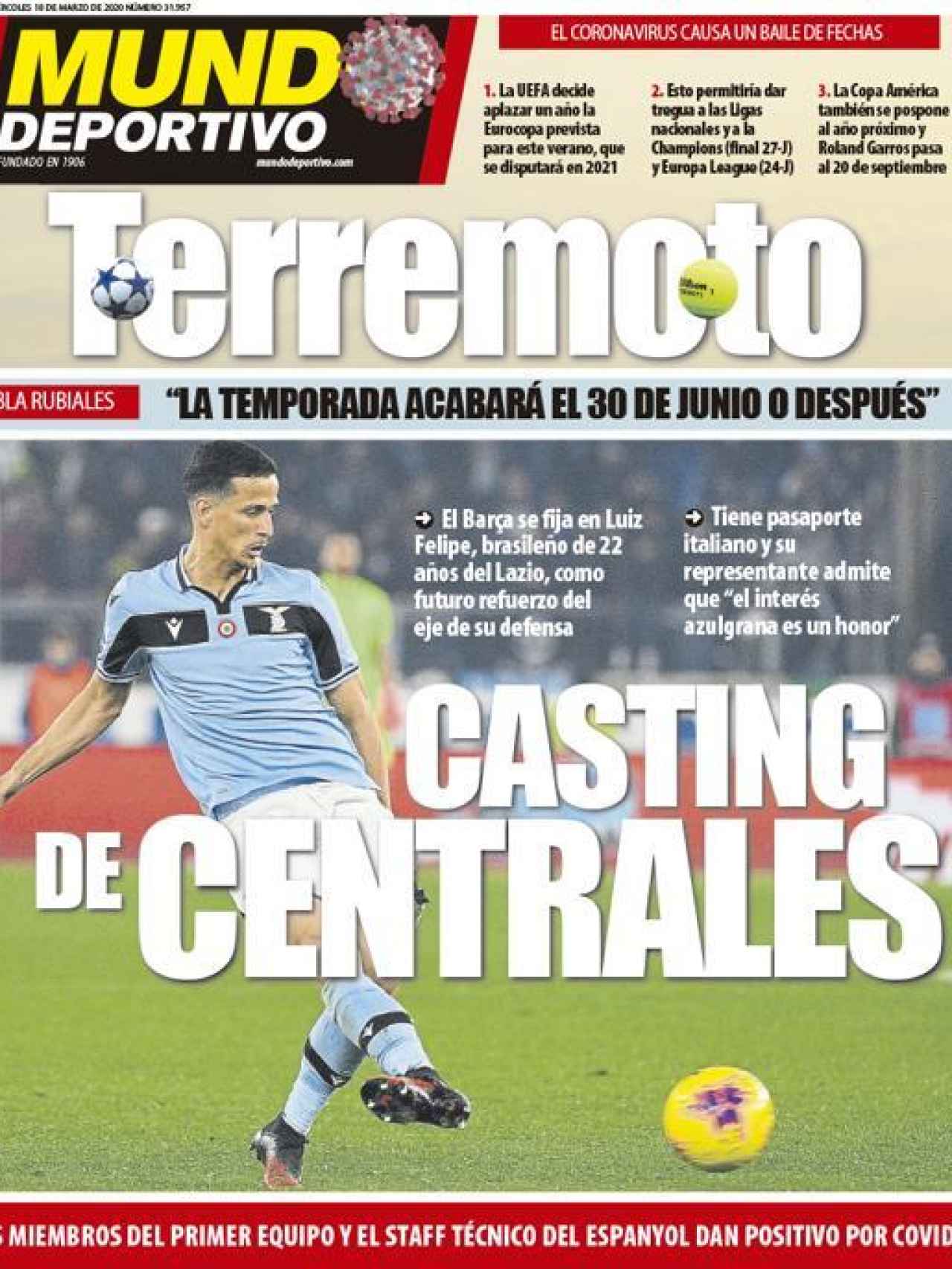 La portada del diario Mundo Deportivo (18/03/2020)