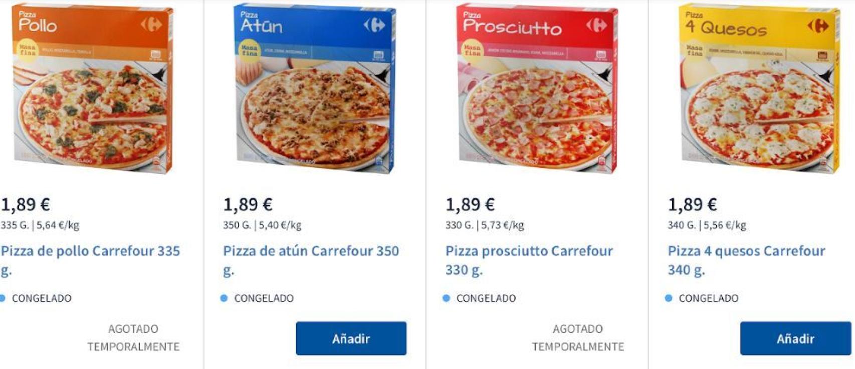 Pizzas, agotadas en Carrefour.