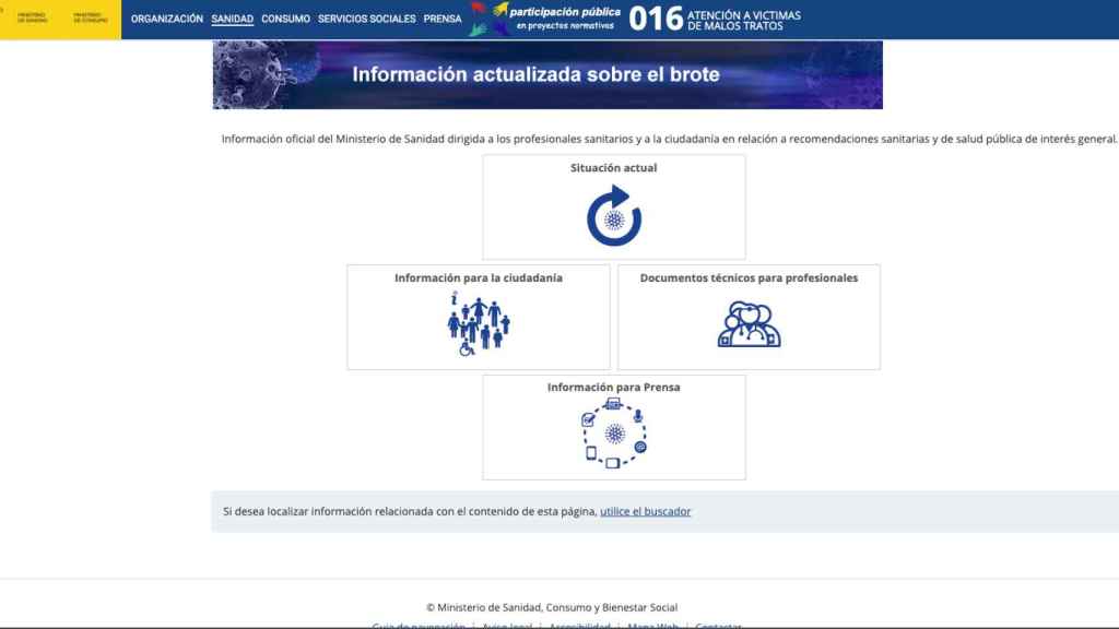 Página oficial del coronavirus en España.