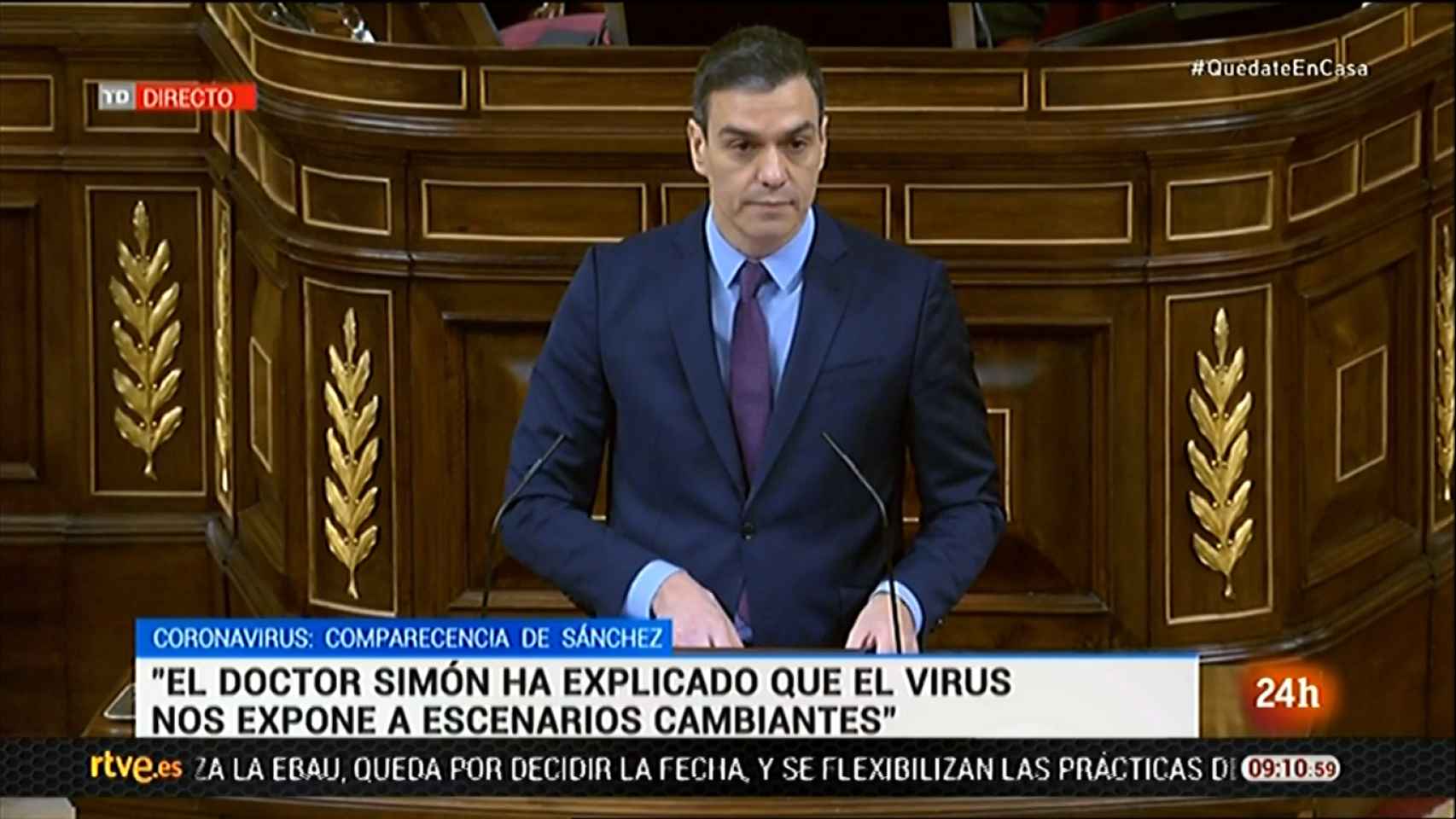 Pedro Sánchez, explicando a la cámara el decreto del estado de alarma.