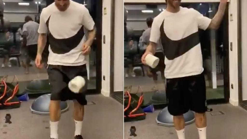 Sergio Ramos con el reto del papel higiénico.