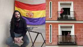 Ramiro Gil, secretario de organización de Alternativa Republicana, y dos vecinas de Madrid protestando,