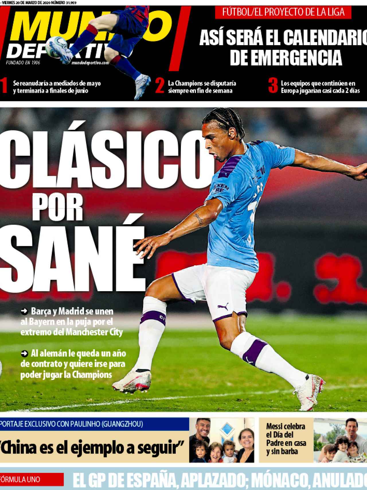 La portada del diario Mundo Deportivo (20/03/2020)