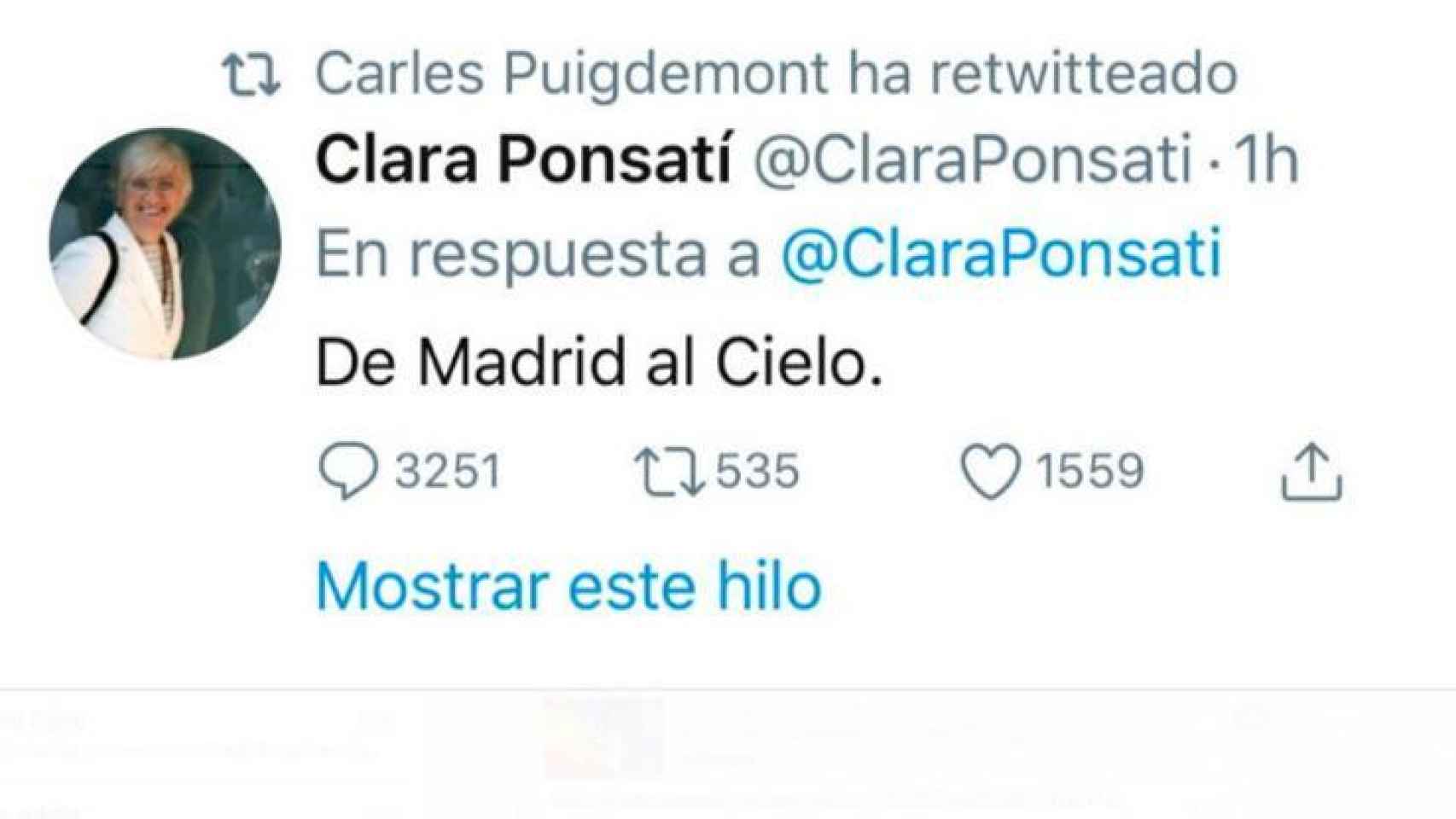 Tuit de Clara Ponsatí