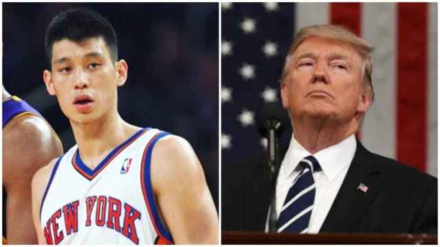 Collage de Jeremy Lin y Donald Trump