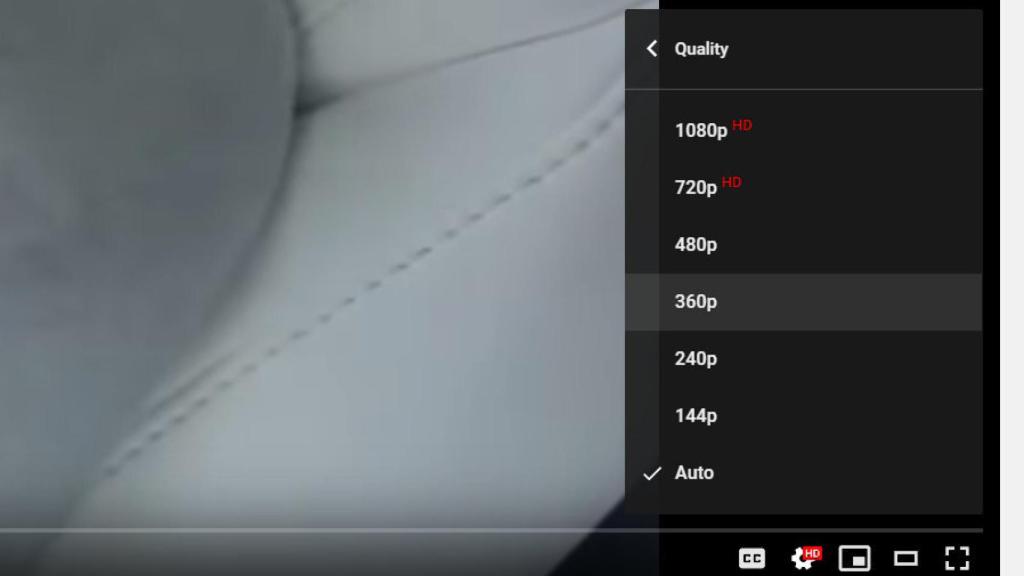 Opción para cambiar la calidad en Youtube