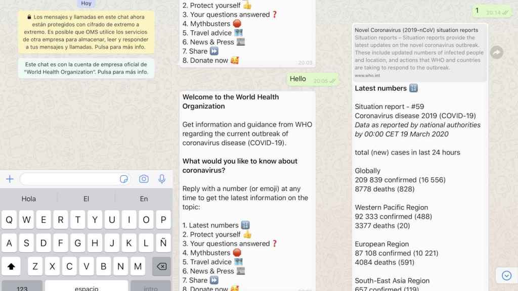Servicio Alerta Sanitaria de la OMS en Whatsapp