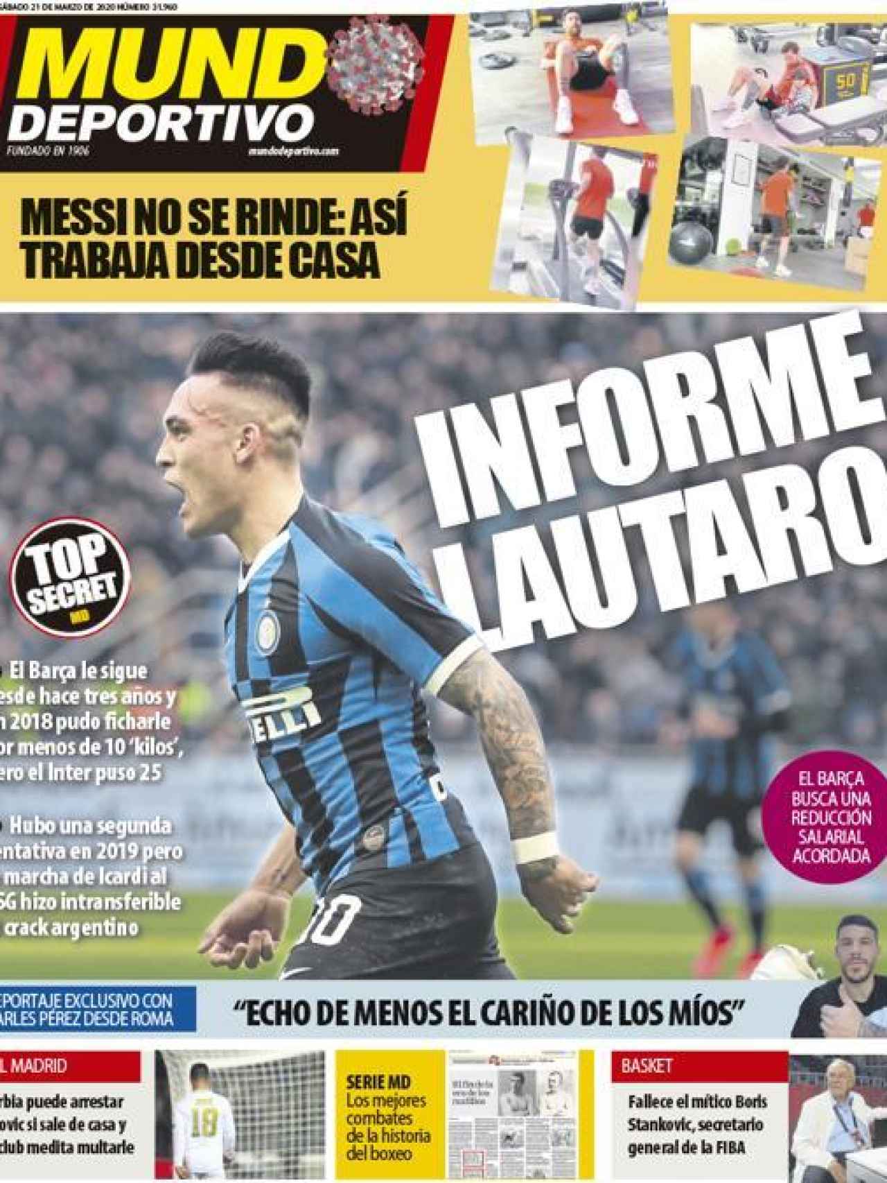 La portada del diario Mundo Deportivo (21/03/2020)
