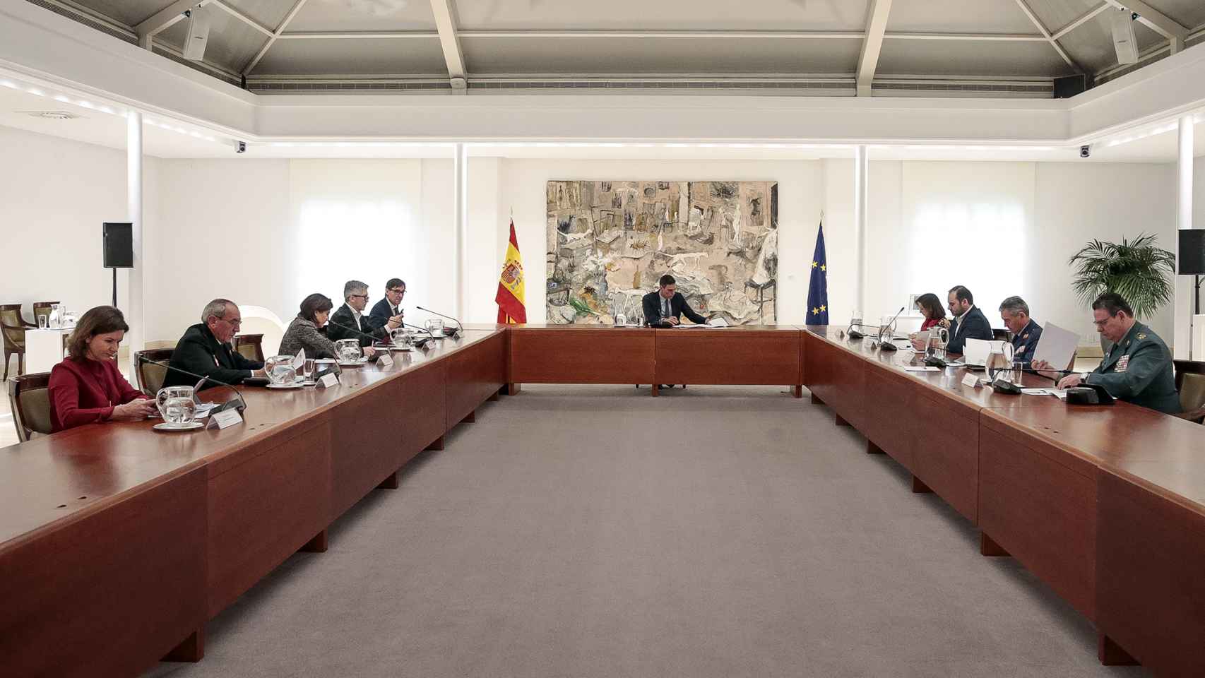 Reunión del Comité de Expertos en la Moncloa, presidido por el presidente del Gobierno, Pedro Sánchez.
