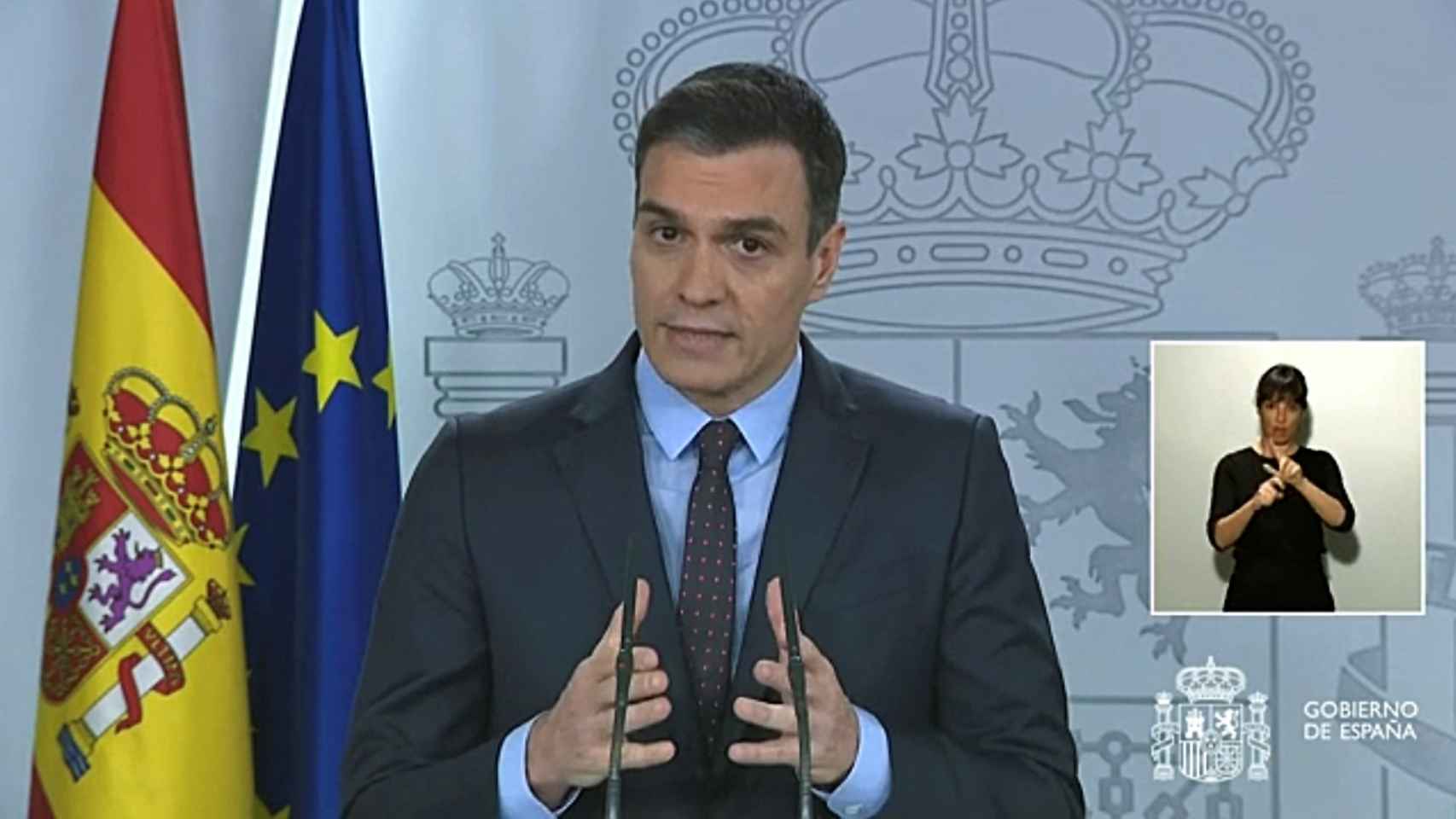 El presidente Sánchez, en su discurso en Moncloa.