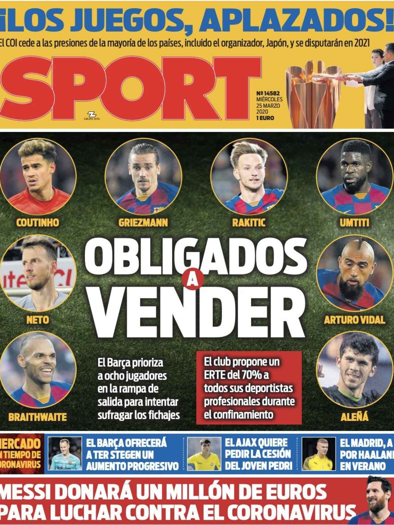 La portada del diario Sport (25/03/2020)