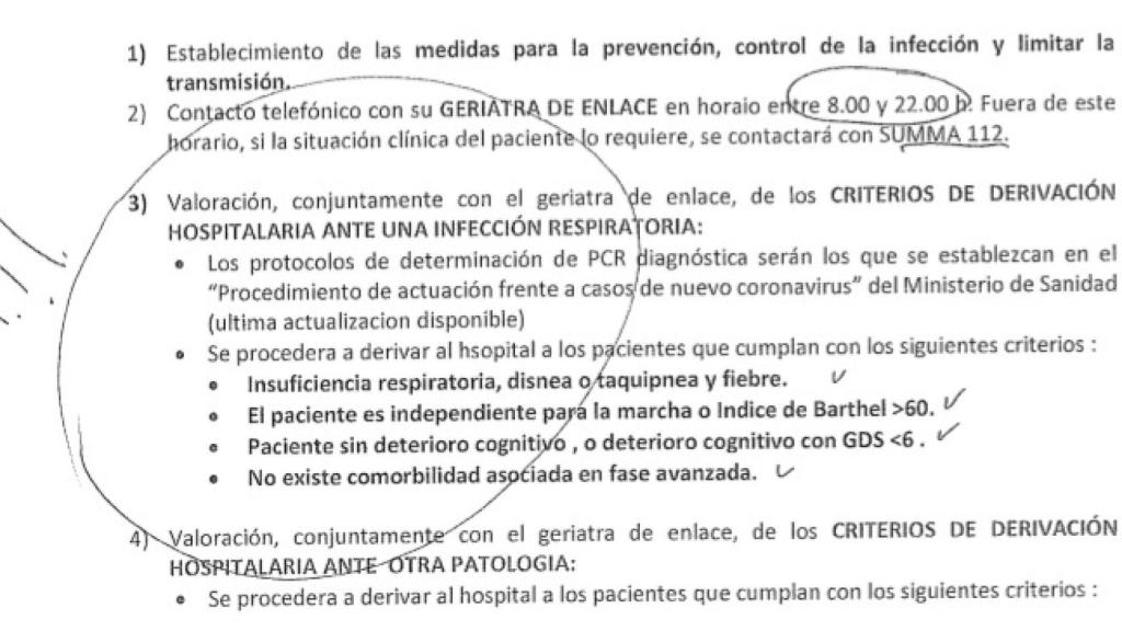 El protocolo distribuido, en el que se establece quién no puede ser derivado a un hospital.