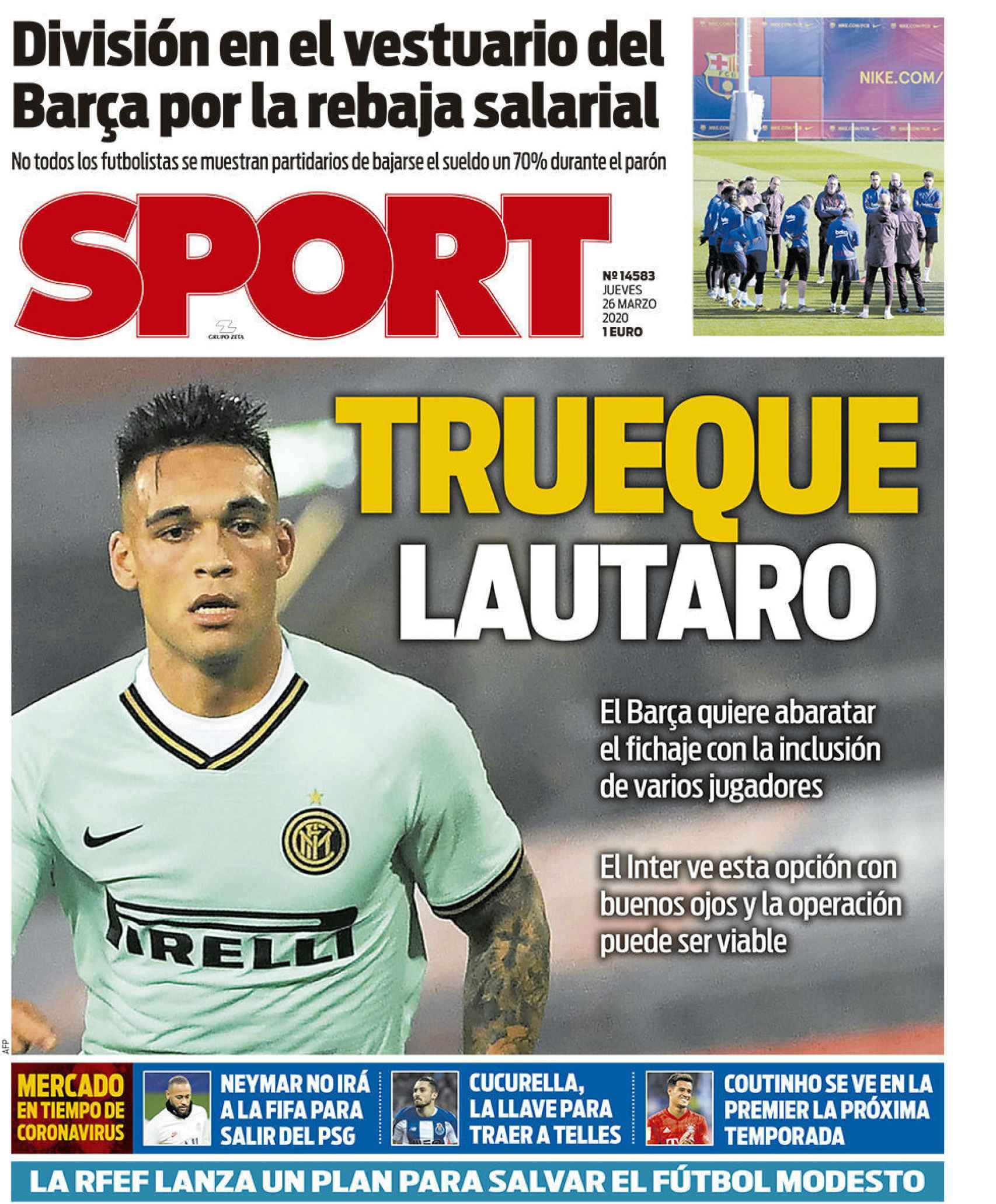 La portada del diario Sport (26/03/2020)