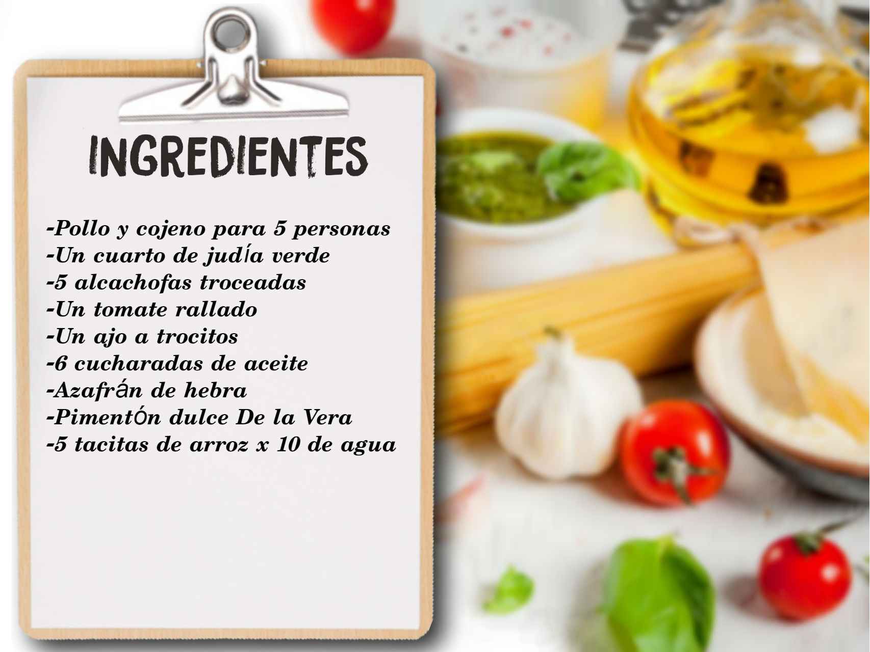 Los ingredientes que se necesitan para la paella de Arévalo.