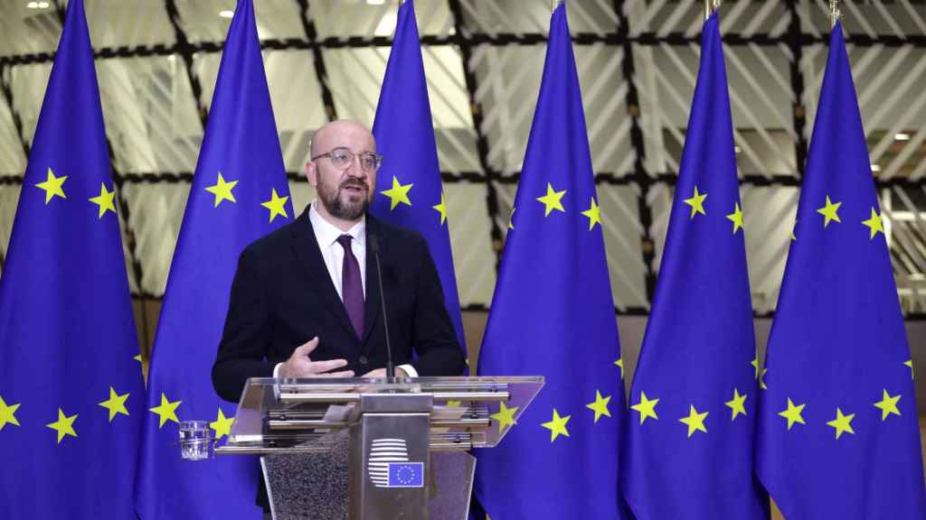 El presidente del Consejo Europeo, Charles Michel, durante una rueda de prensa