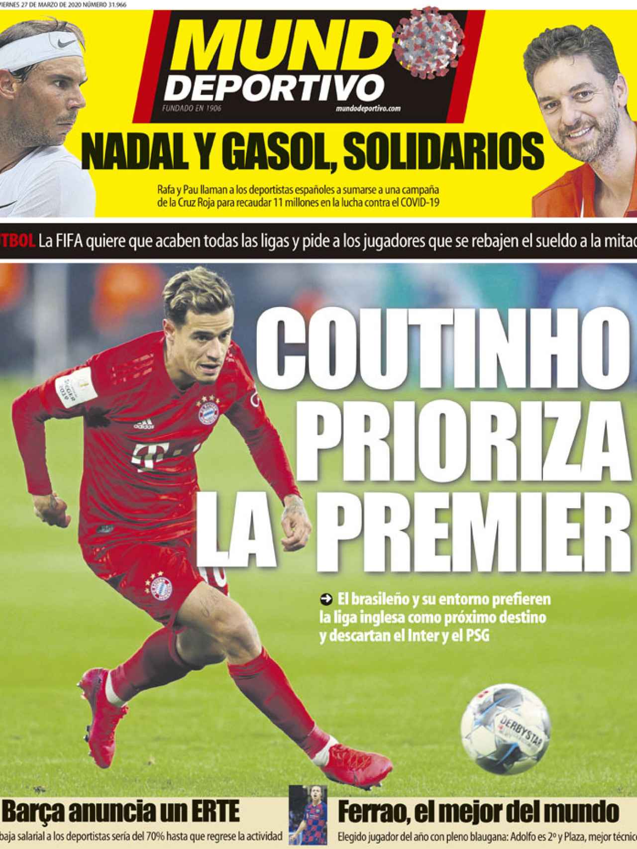 La portada del diario Mundo Deportivo (27/03/2020)