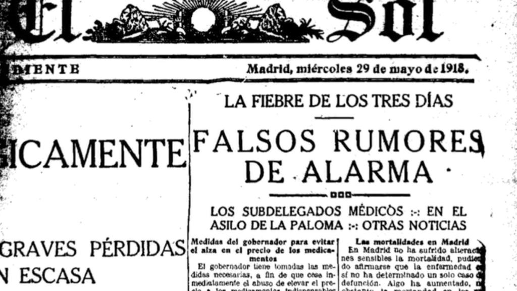 Portada de 'El Sol' durante la pandemia de la gripe española.